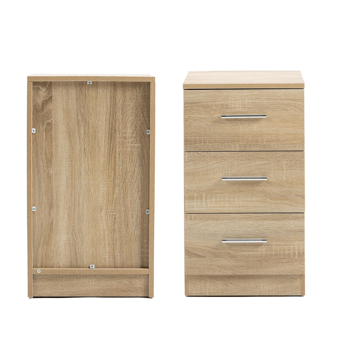 NACHTTISCH-SET aus Spanplatte 37,6x35,2x65,5 cm Natur mit 3 Schubladen und Metallgriffen, 2er-Set - Naturfarben, Holzwerkstoff (37.6/65.5/35.2cm) - Modfu