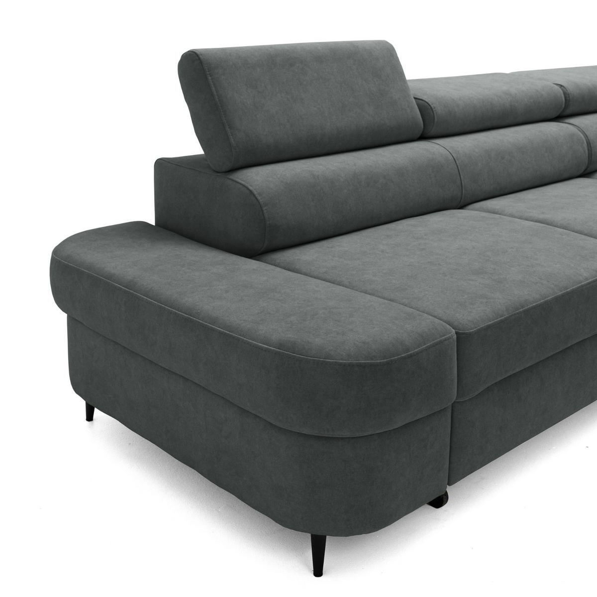 ECKSOFA PRIAM L Rechts mit Schlaffunktion 125x195 Velours Dunkelgrau - Dunkelgrau/Schwarz, Holz/Textil (203/275cm) - Muffo