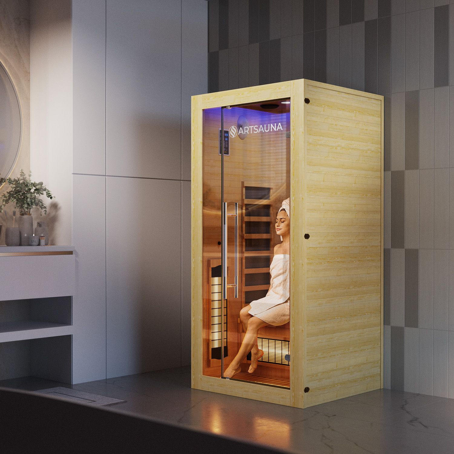 INFRAROTKABINE Kiruna90 Premium mit Dual Technologie - Naturfarben, Holz (90/190/90cm) - Artsauna