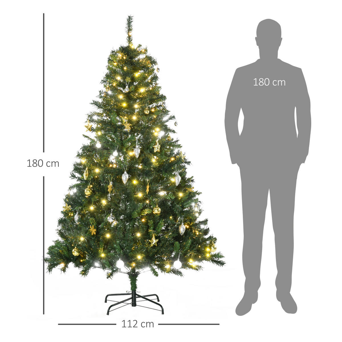 WEIHNACHTSBAUM Tannenbaum Christbaum LED Lichtfaser Baum Stern - Grün, Kunststoff/Metall (180cm) - HOMCOM
