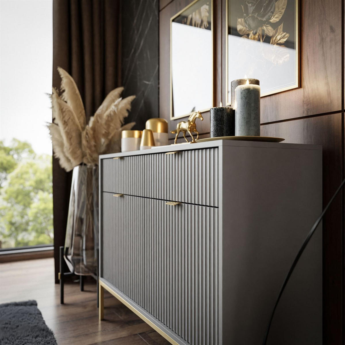 SIDEBOARD YASUMI 153 2D3S mit Schubladen beige - Beige, Holzwerkstoff (153.5/81.4/39.4cm) - Lookway