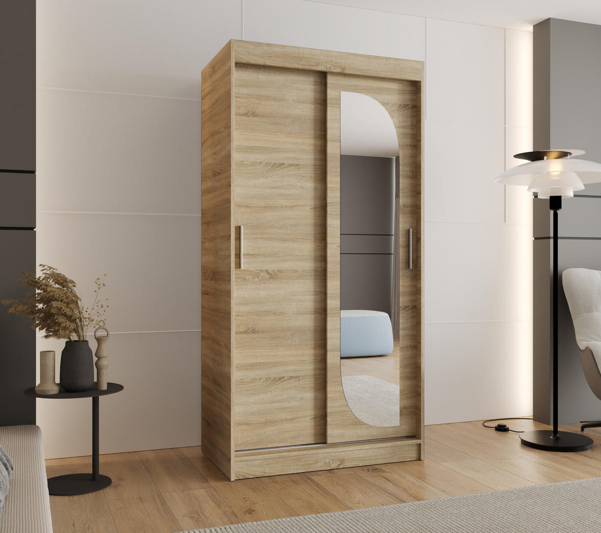SCHWEBETÜRENSCHRANK 200/100/62 2-türig - Silberfarben/Sonoma Eiche, Holz (100/200/62cm) - MÖBEL KRYSPOL