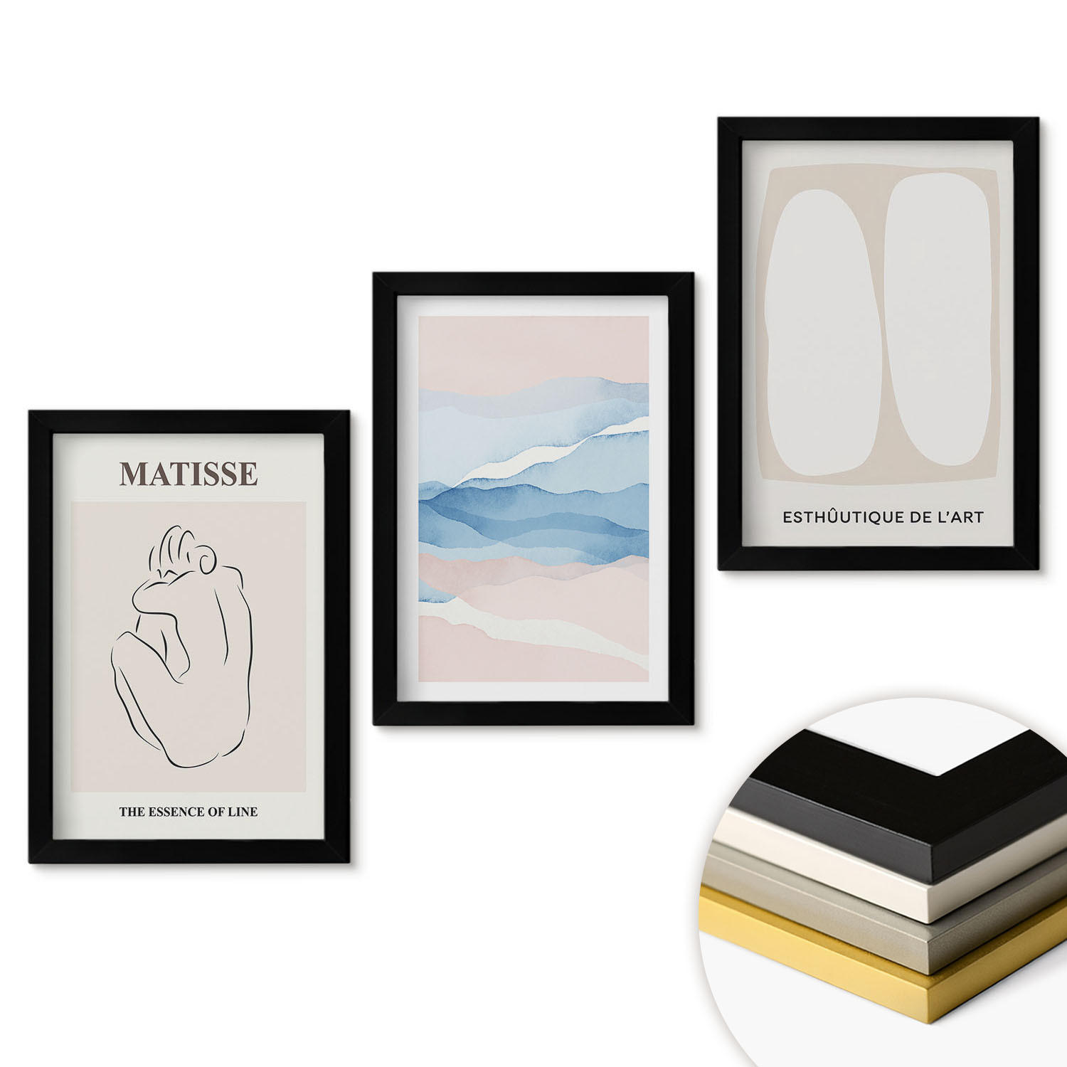 WANDBILDER 3er-Set - 20x30 cm Schwarzer Rahmen - Matisses abstrakte Formen - Schwarz, Kunststoff (20/30cm) - ArtPrintCave
