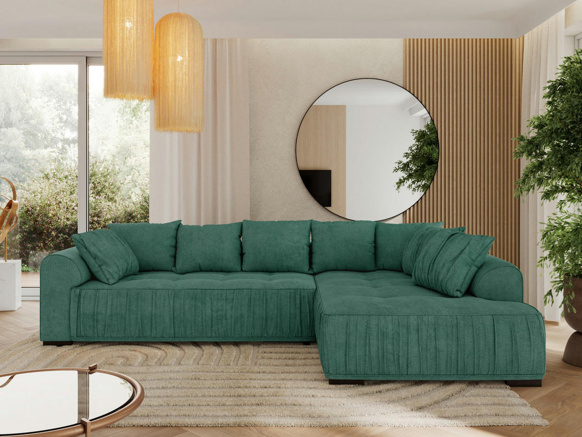 ECKSOFA ORTA Grün Stukture - Rechts - Schwarz/Grün, Textil (200/325cm) - MKS