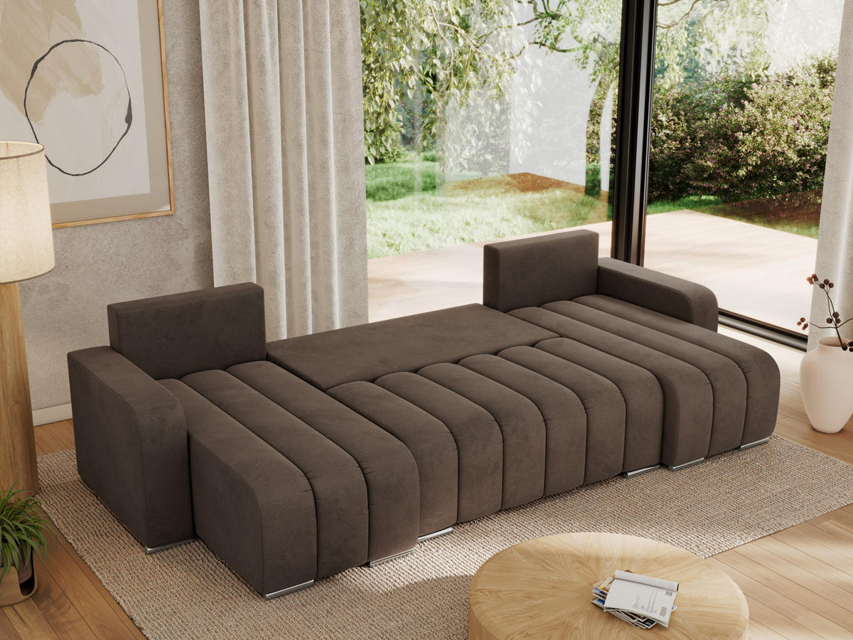 WOHNLANDSCHAFT KIRASSO U Braun Velvet - Braun/Grau, Textil/Metall (320/86/147cm) - MKS