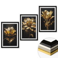 WANDBILDER 3er-Set - 40x60 cm Schwarzer Rahmen - Gelbe Blüten auf dunklem Hintergrund - Schwarz, Kunststoff (40/60cm) - ArtPrintCave