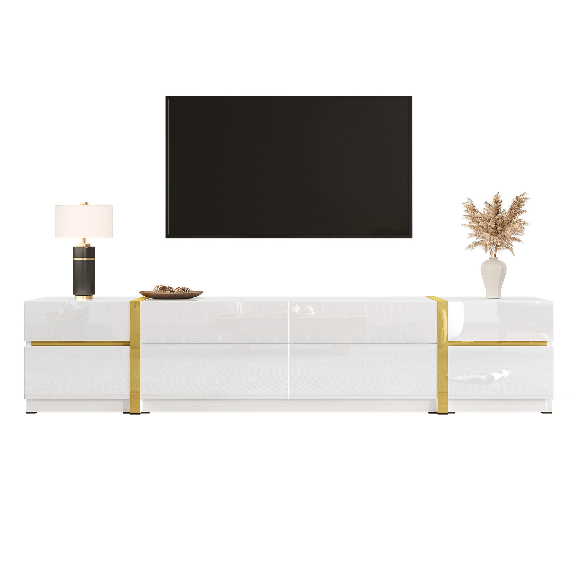 LOWBOARD in Weiß TV-Schrank mit Schubladen und Türen für Wohnzimmer, B180/T40/H38 cm - Weiß, Holzwerkstoff (180/38/40cm) - STILVORA