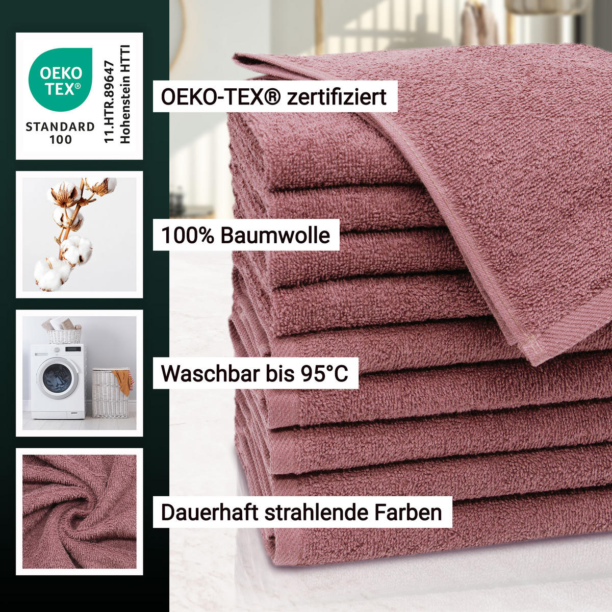GÄSTETÜCHER, 10er-Set, 30x50 cm, 100% Baumwolle, Rosa - Altrosa, Textil (30/50cm) - Zollner