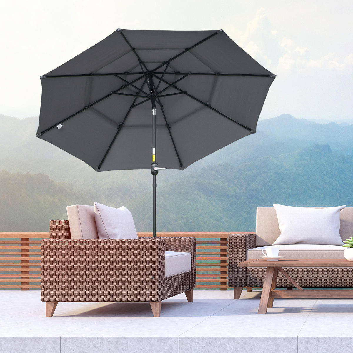 SONNENSCHIRM, Polyester, Stahl, ABS, Dunkelgrau - Dunkelgrau, Metall (265/265cm) - Outsunny