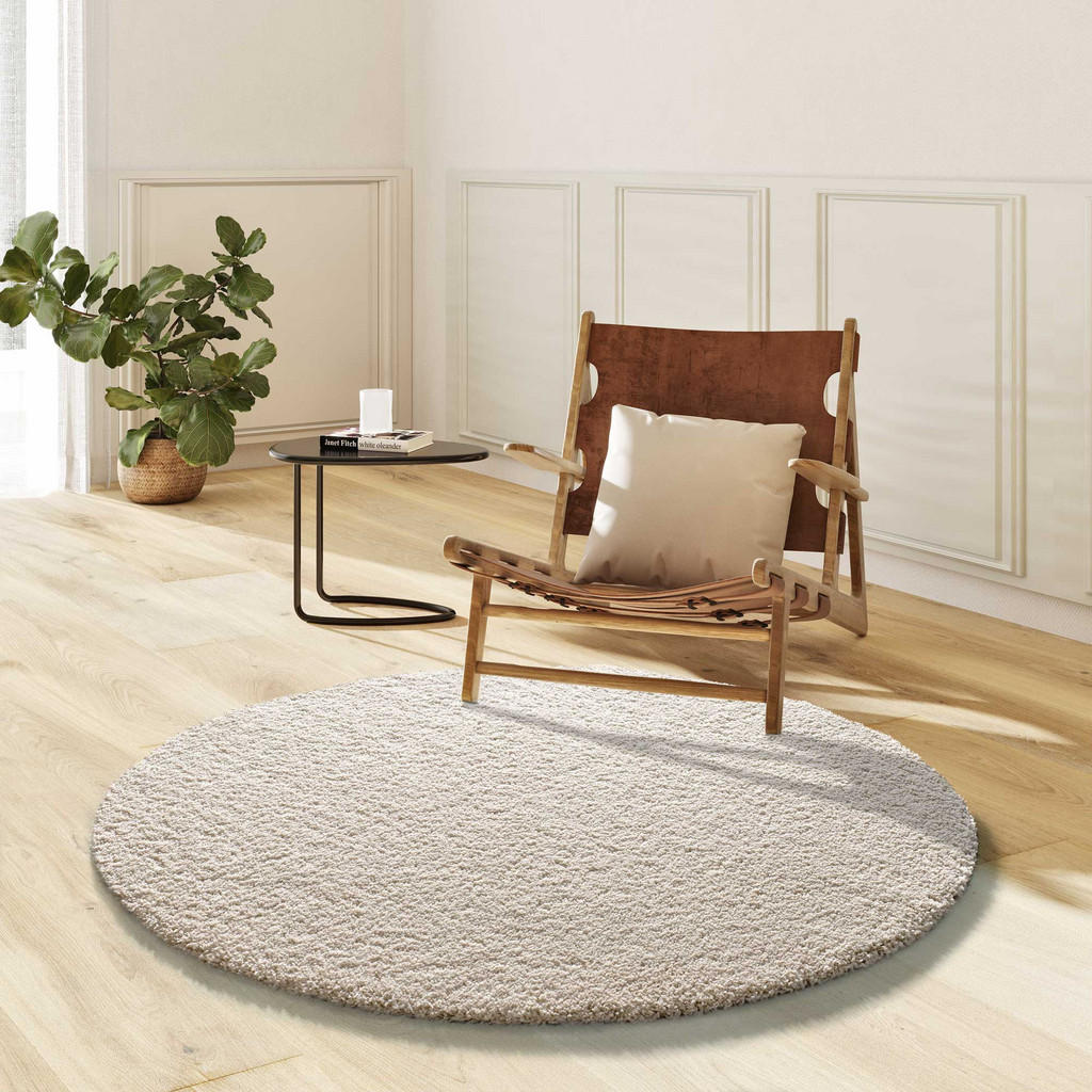 Thumbnail - Atticgo Hochflorteppich, Weiß, Textil, Uni, Rund, 130x130 cm, Oeko-Tex® Standard 100, für Fußbodenheizung geeignet, Tepp...