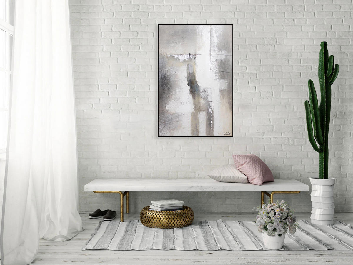 ACRYLBILD HANDGEMALT 90/60 cm - Beige/Grau, Holz/Textil (90/60cm) - KUNSTLOFT