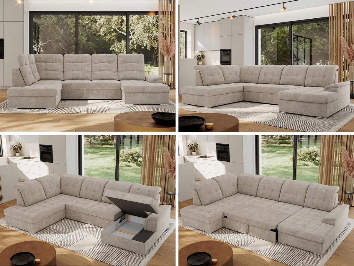 WOHNLANDSCHAFT MADRITO U - Beige Struktur - Links - Beige/Silberfarben, Textil/Metall (204/89/323cm) - MKS