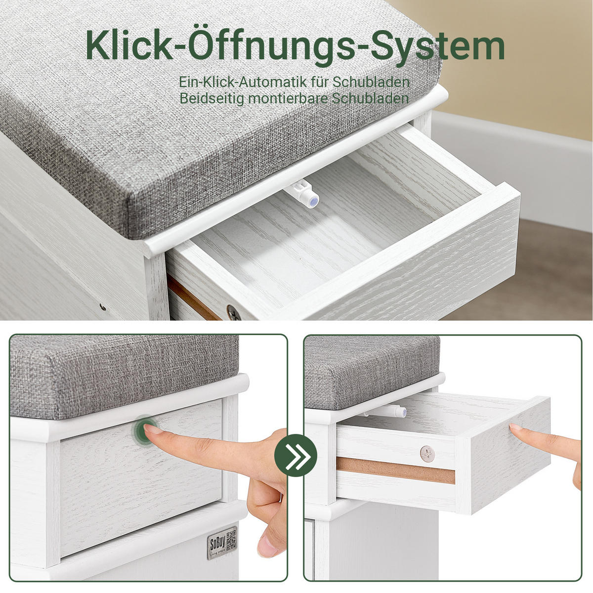 SCHUHBANK Weiß - Weiß, Holzwerkstoff (104/51/24cm) - SoBuy