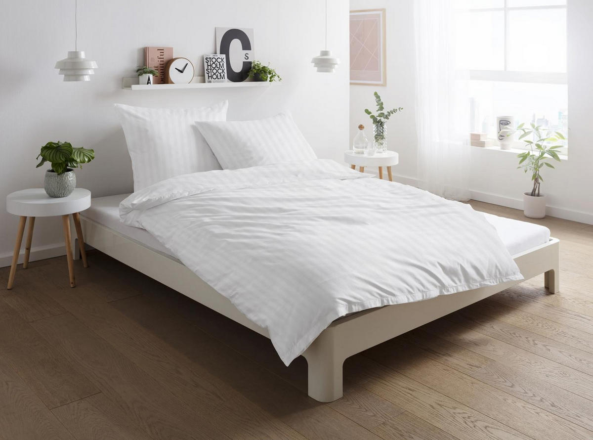 BETTWÄSCHE Damast 155x220 Weiß gestreift Bettbezug - Made in Germany - Weiß, Textil (155/220cm) - Carpe Sonno