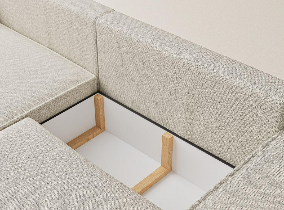 ECKSOFA MIT SCHLAFFUNKTION Zaya Creme Webstoff - Creme/Schwarz, Holz/Holzwerkstoff (255/148cm) - Maison de Reve