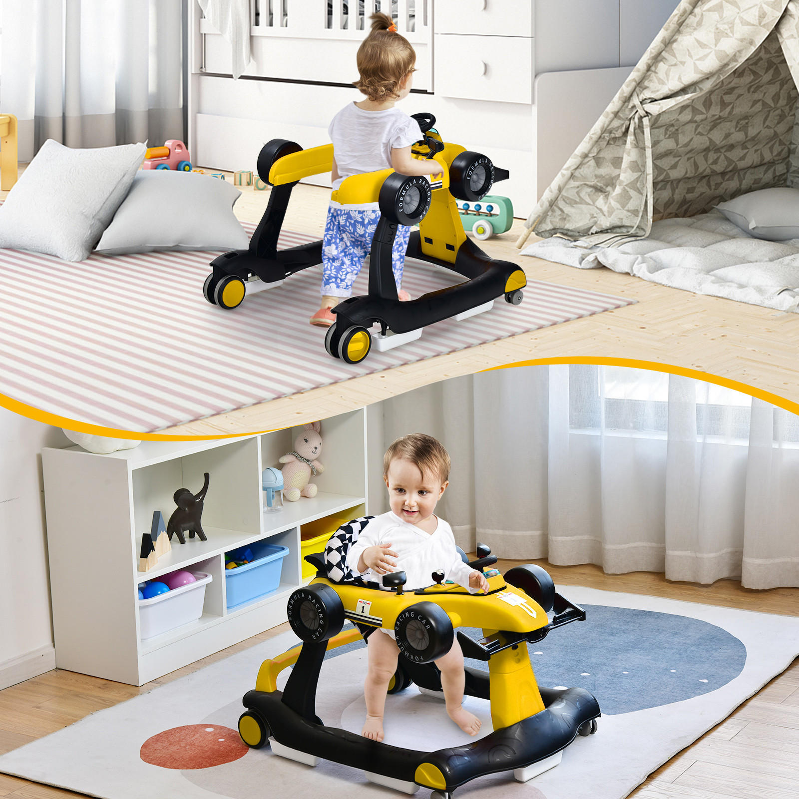 LAUFLERNWAGEN Klappbar Gelb - Gelb, Kunststoff (64/56/76cm) - COSTWAY
