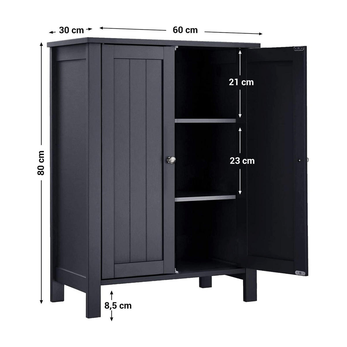 BADEZIMMERSCHRANK - Grau, Holzwerkstoff (30/80/60cm) - Hansiro