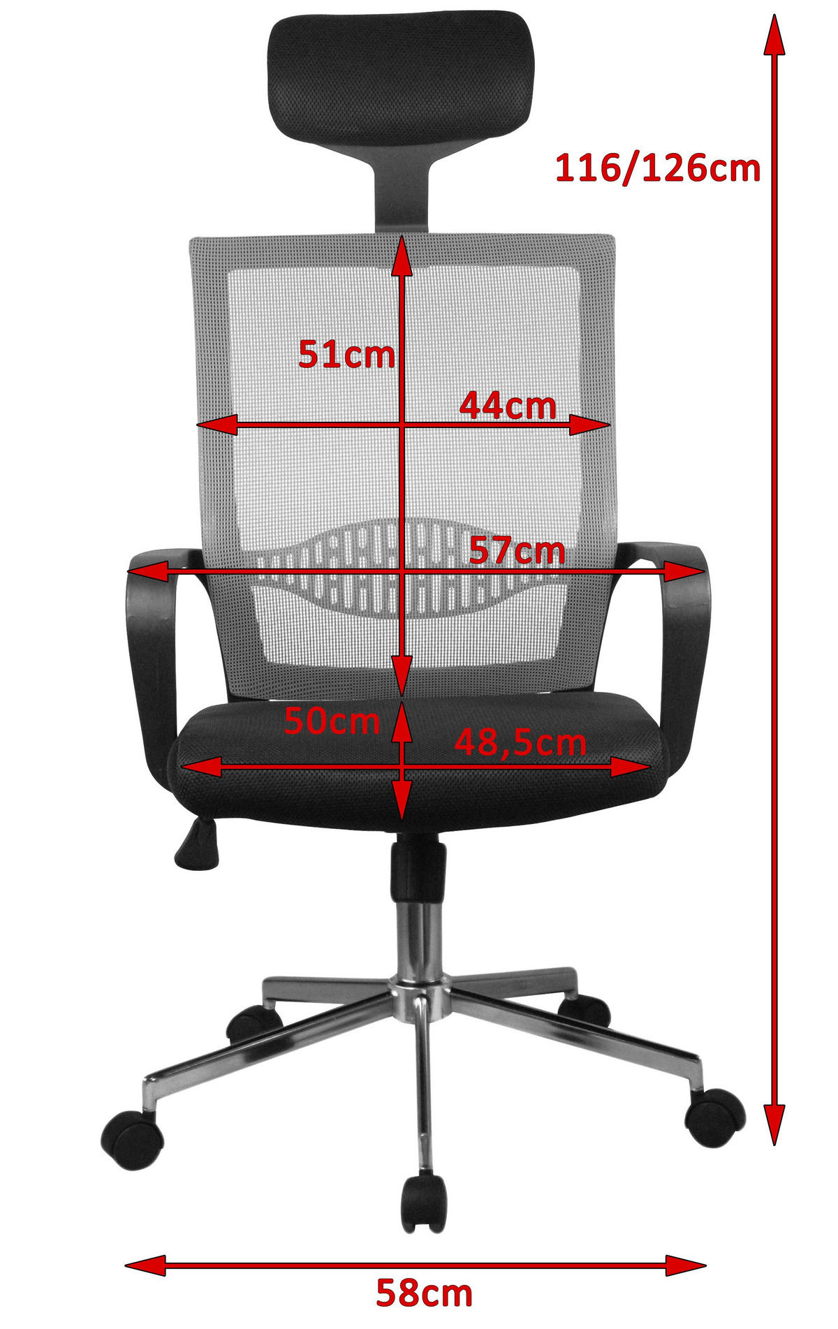 DREHSTUHL Netzstoff Rot - Rot/Silberfarben, Kunststoff/Textil (58/126/60cm) - Akord