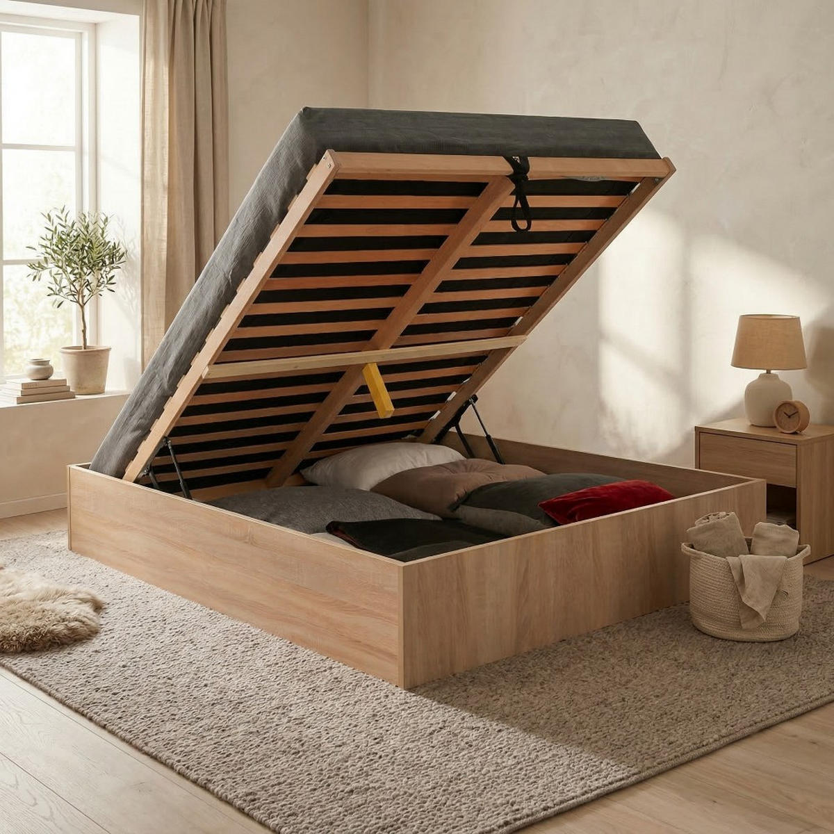 BETTKASTEN BILBAO mit Lattenrost/ Bett 140x190 - Eiche Hell Dekor - Sonoma Eiche, Holzwerkstoff (140/190cm) - Weber Industries