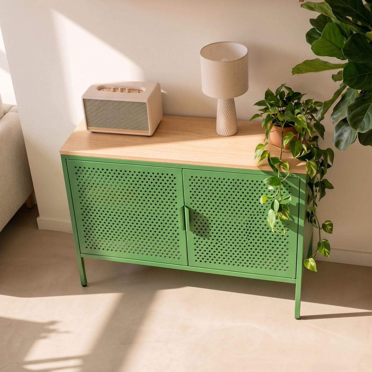 SIDEBOARD 100 cm, Grün - Grün, Metall (100/60/40cm) - Oviala