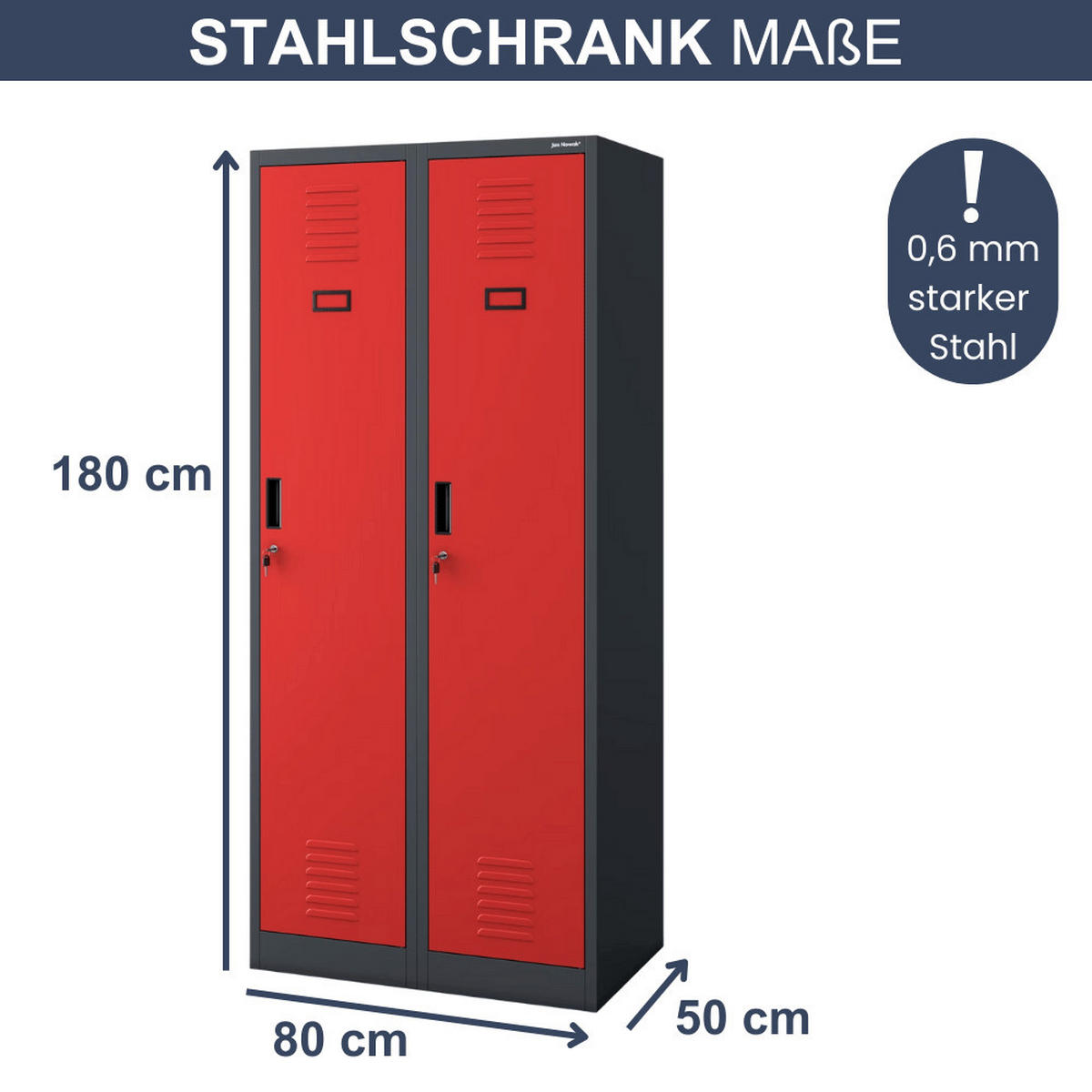UMKLEIDESCHRANK Spind WIEN 2 Abteile 180x80x50cm Anthrazit-Rot - Anthrazit, Metall (80/180/50cm) - DELUKE