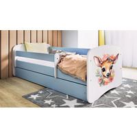KINDERBETT Rehkitz 80x180 cm mit Matratze, Schublade, Rausfallschutz & Lattenrost, Blau - Blau, Holzwerkstoff (80/180cm) - RAUMHIRSCH FURNITURE