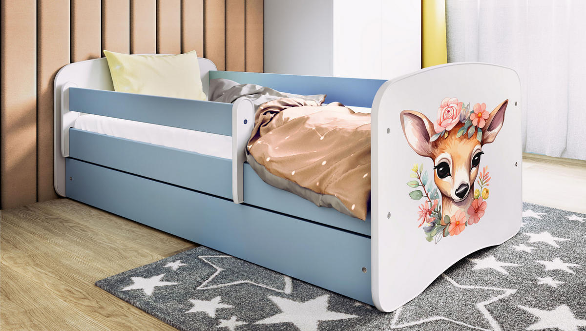 KINDERBETT Bambi mit Schublade und Matratze 180/80 - Blau, Holzwerkstoff (80/180cm) - RAUMHIRSCH FURNITURE