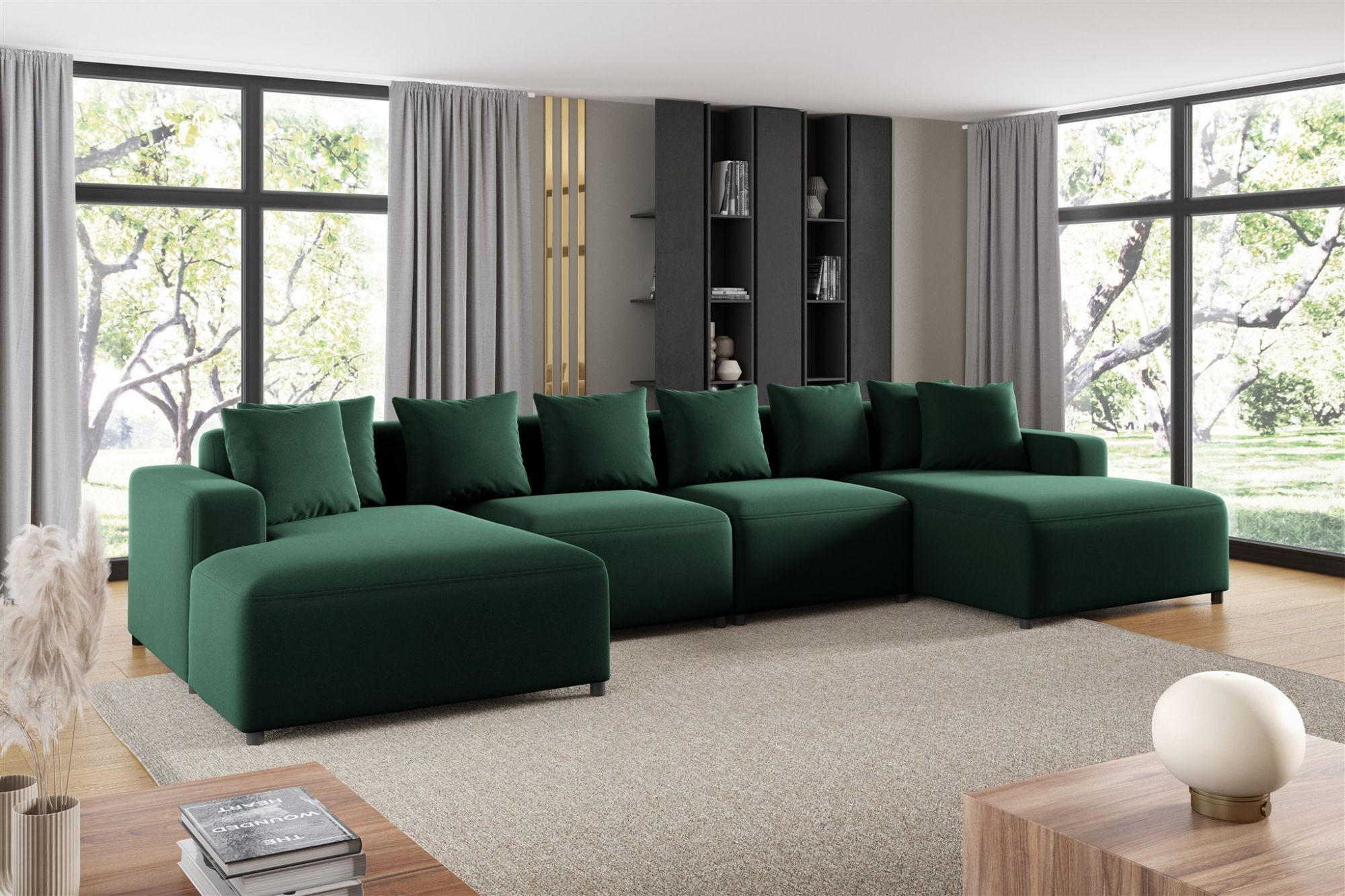 WOHNLANDSCHAFT Megan In Salvador - Dunkelgrün, Holzwerkstoff/Textil (426/75/165cm) - Fun Möbel