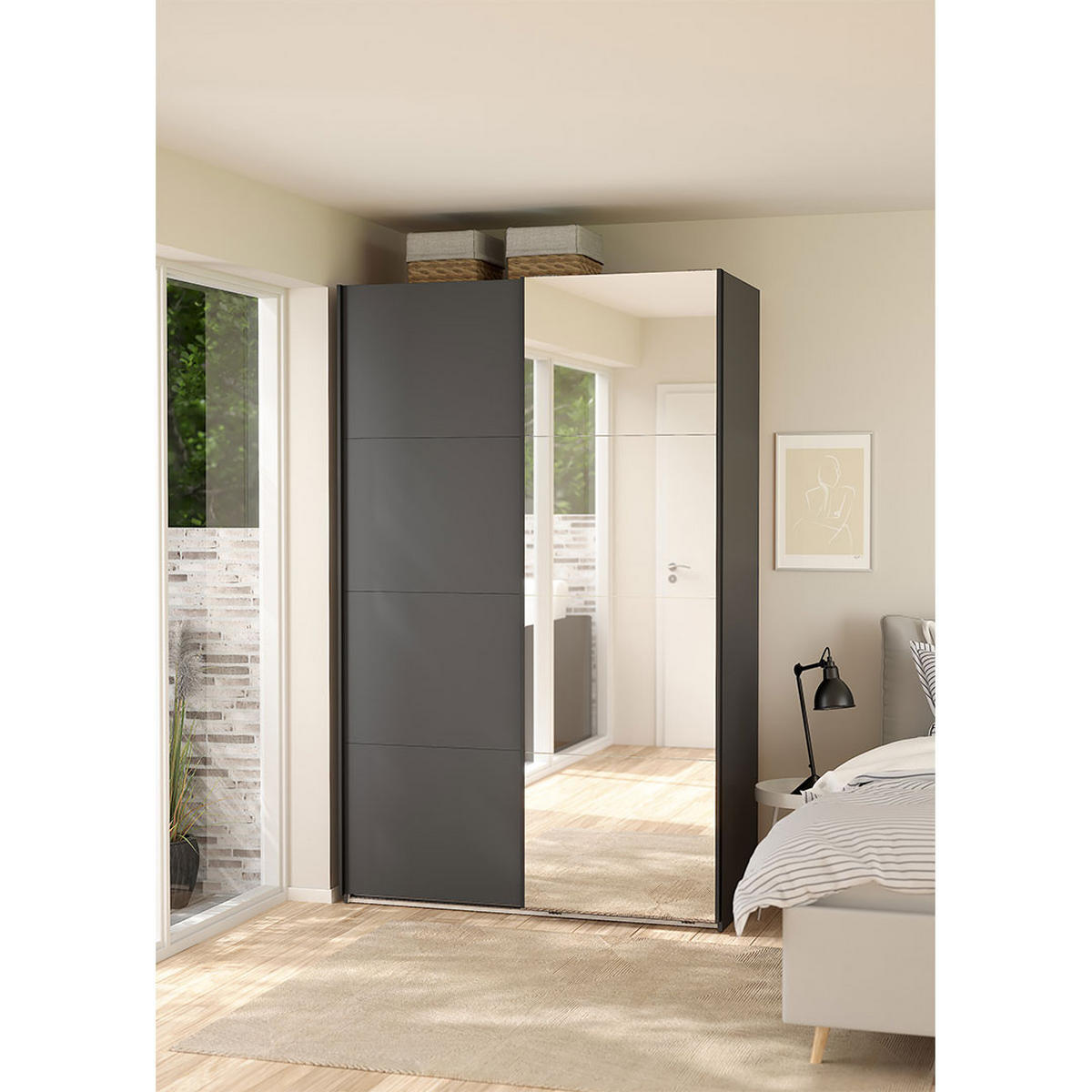 SCHIEBETÜRENSCHRANK, Bergamo, Grau, Holzwerkstoff, 139 x 67 x 221 cm - Grau, Holzwerkstoff (139/221/67cm) - ebuy24