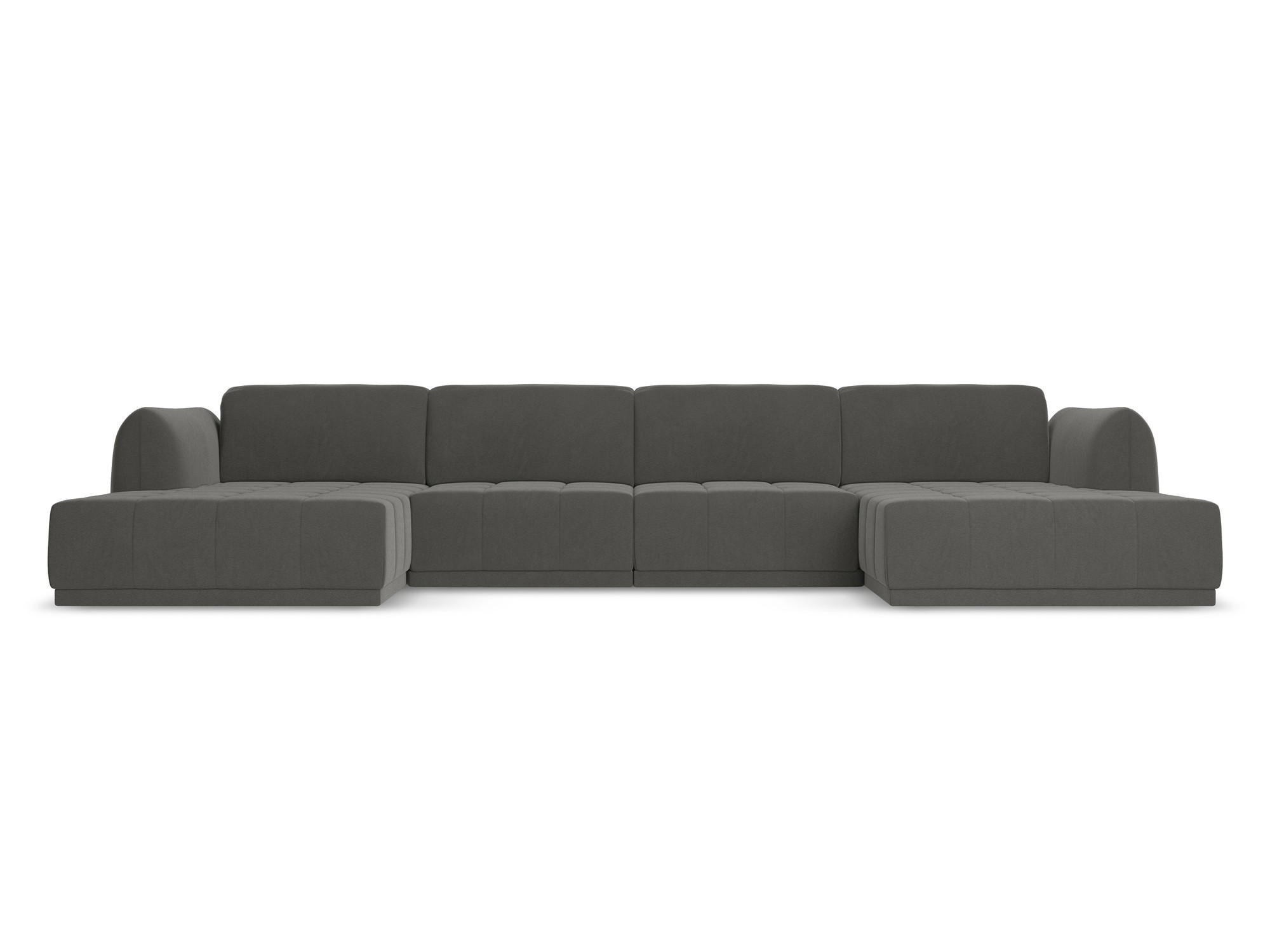 WOHNLANDSCHAFT Samt Stoff Grau - Dunkelgrau/Schwarz, Kunststoff/Textil (370/74/170cm) - Makamii