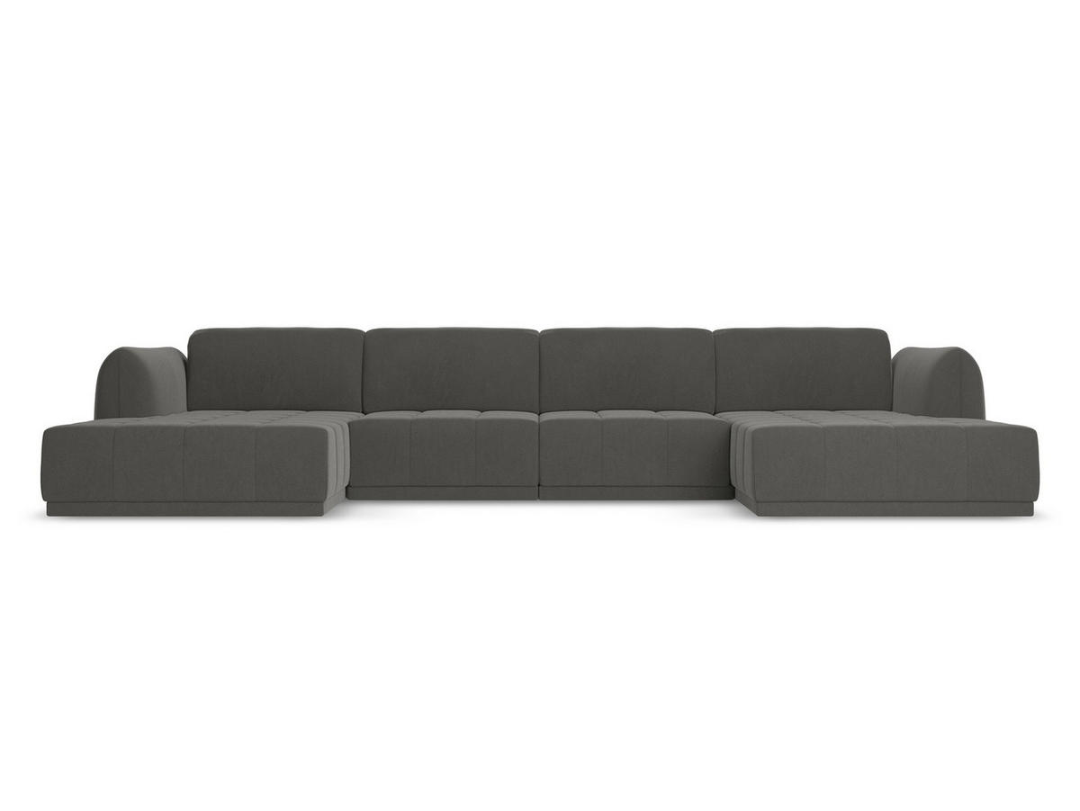 WOHNLANDSCHAFT Samt Stoff Grau - Dunkelgrau/Schwarz, Kunststoff/Textil (370/74/170cm) - Makamii