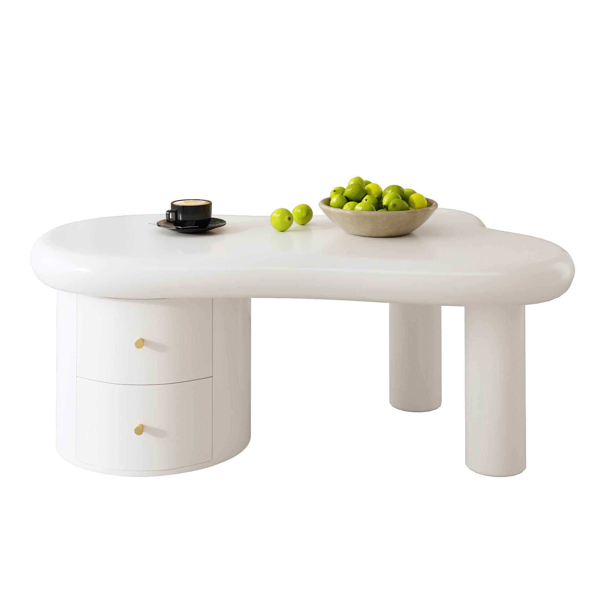 KONFERENČNÍ stolek 97/64/42 cm bílý z MDF se 2 zásuvkami a zaoblenými hranami - bílá, kompozitní dřevo (97/64/42cm) - OKWISH