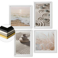 WANDBILDER 4er-Set - 50x50 cm & 40x60 cm Weißer Rahmen - Wellen, Sand, Wasser, Steine, Strand - Weiß, Kunststoff (50/50cm) - ArtPrintCave