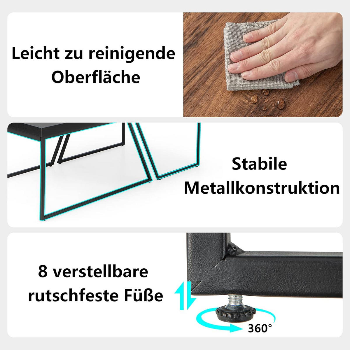 SATZTISCH Schwarz (2er-Set) - Schwarz, Holz (120/60/46cm) - COSTWAY