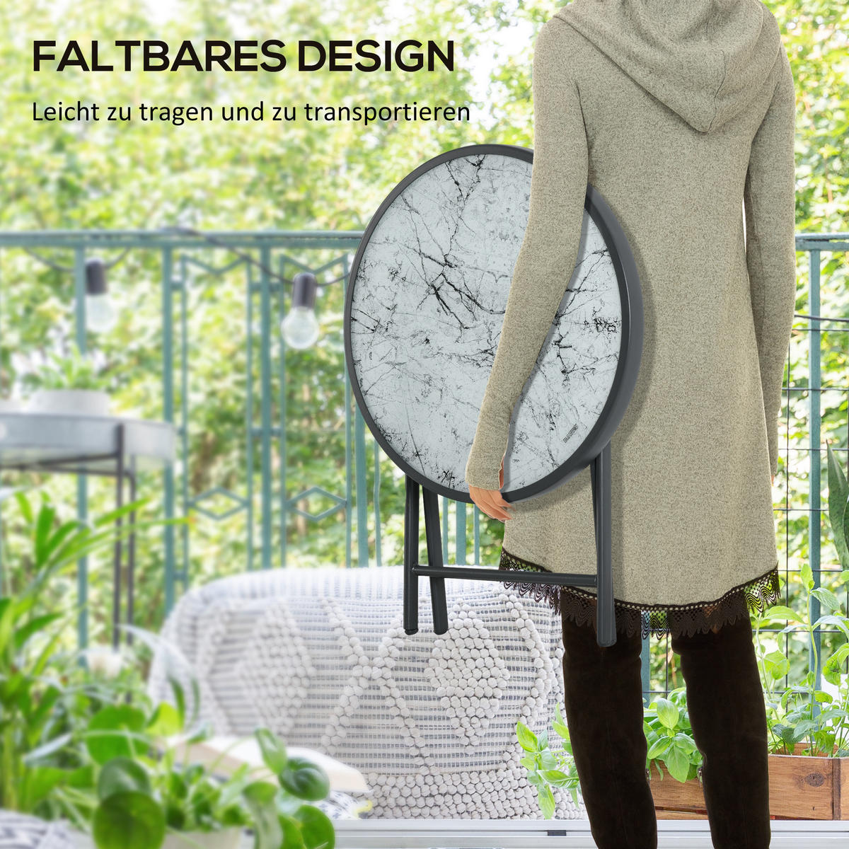 BEISTELLTISCH klappbar aus Glas - Weiß, Metall (45/45/50cm) - Outsunny