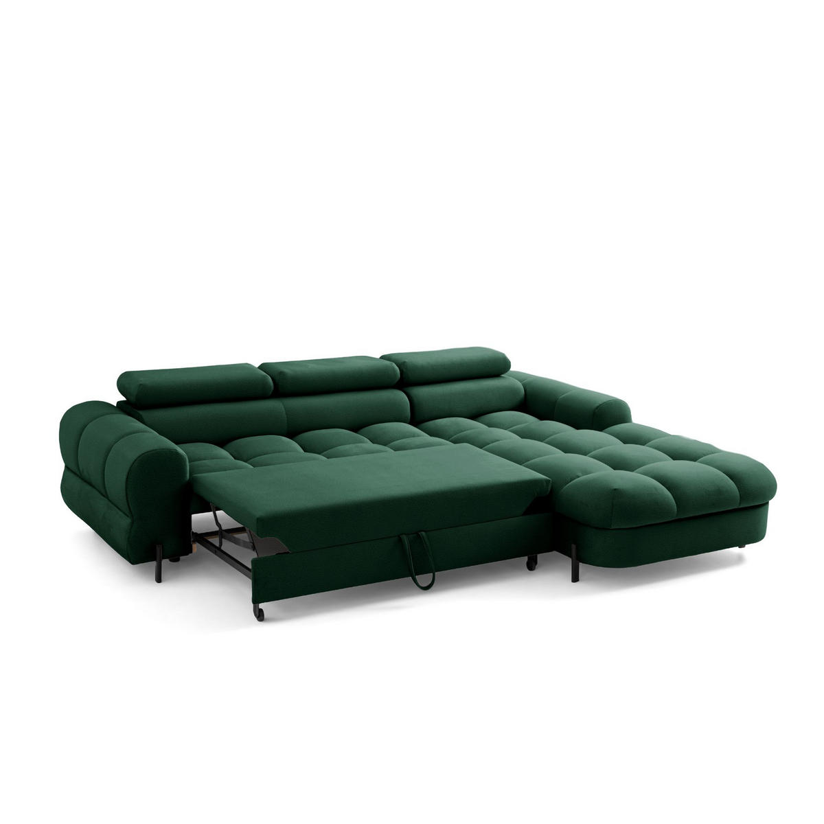 ECKSOFA UFFO L Rechts mit Schlaffunktion 260x195 Velours Dunkelgrün - Dunkelgrün/Schwarz, Holz/Textil (195/260cm) - Muffo