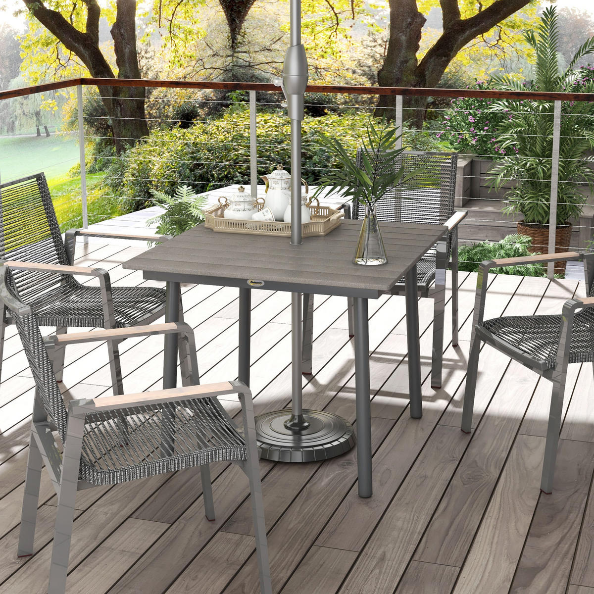 GARTENTISCH, Dunkelgrau, Aluminium - Dunkelgrau, Kunststoff/Metall (90/90/75cm) - Outsunny