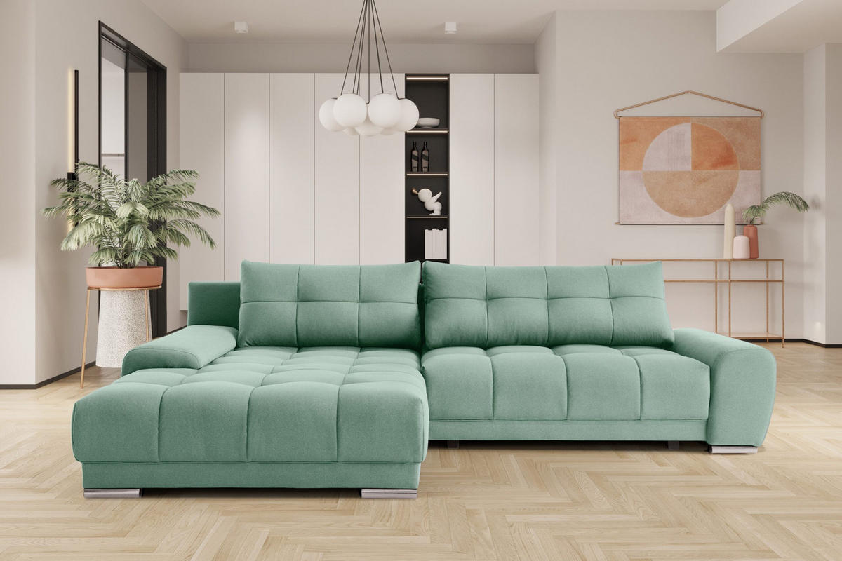 ECKSOFA WAVE Mit Schlaffunktion, Stoff SORO, Mintz Links - Mintgrün, Holz (105/281cm) - Kaiser Möbel