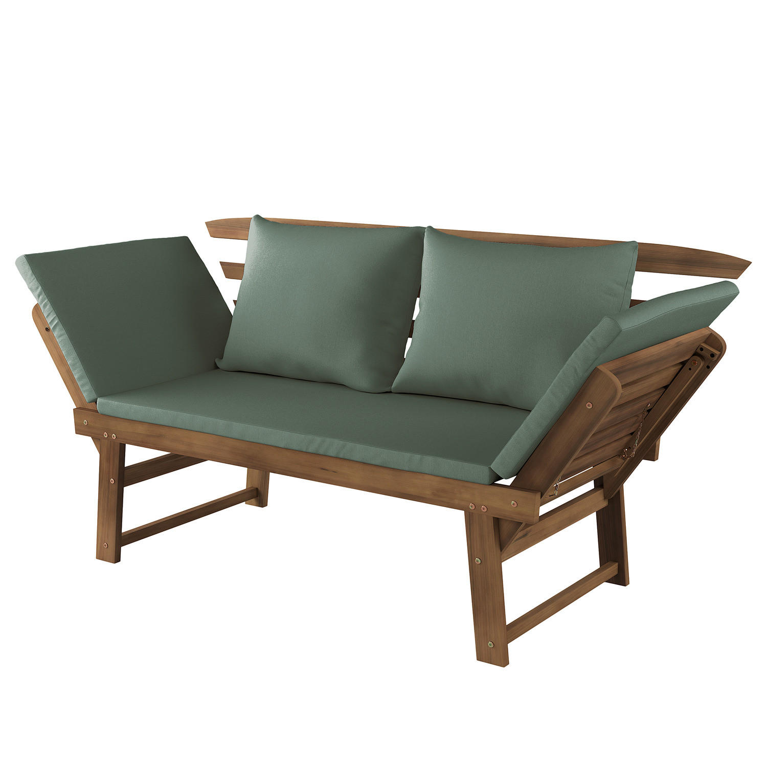 MASSIVE GARTENBANK - Akazie massiv / Polyester - Braun / Weiß - Olivgrün, Holz/Textil (159/85/67cm) - home24