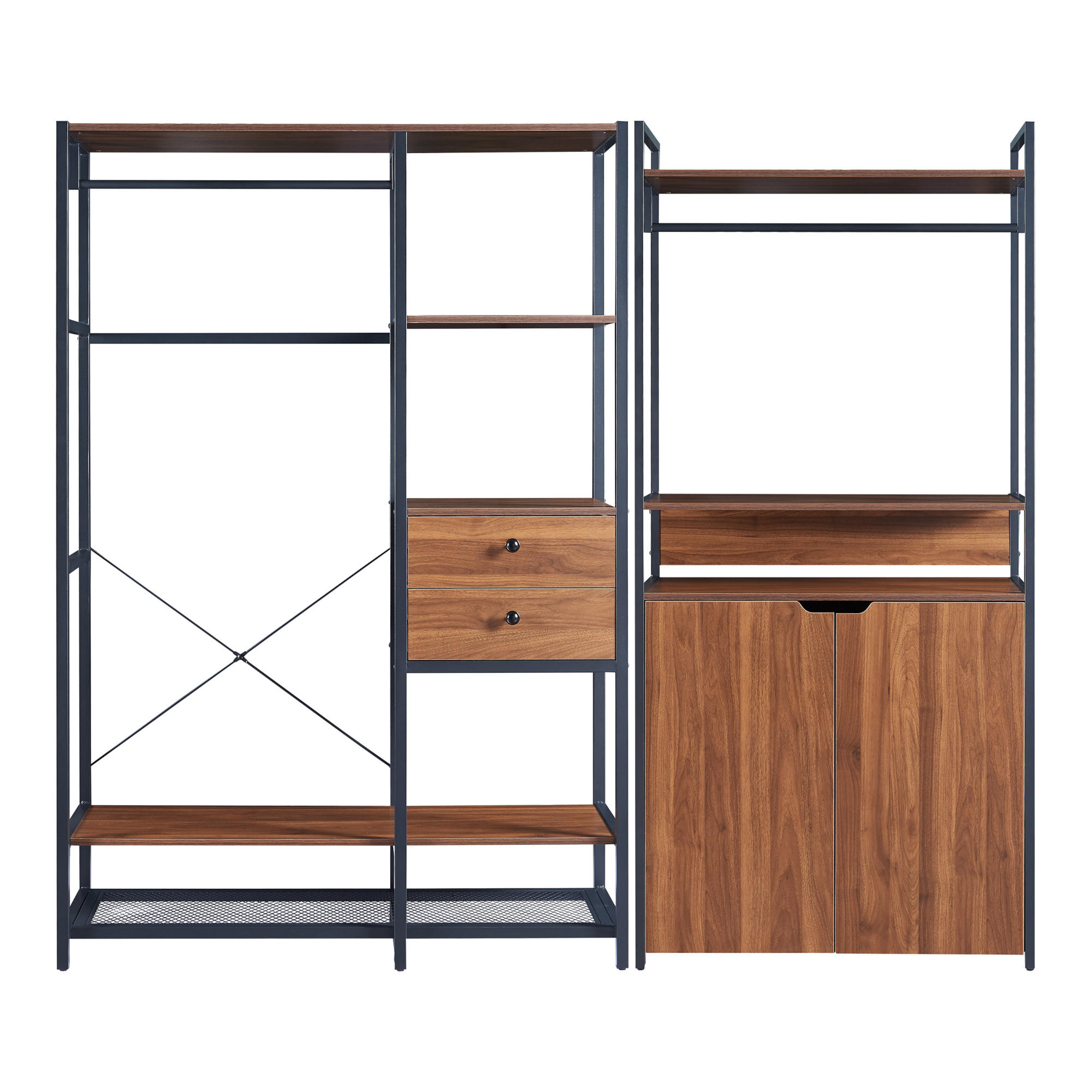 GARDEROBEN-SET 2 TLG. Larem - Walnussfarben/Schwarz, Holzwerkstoff/Metall (204/180/40cm) - [en.casa]