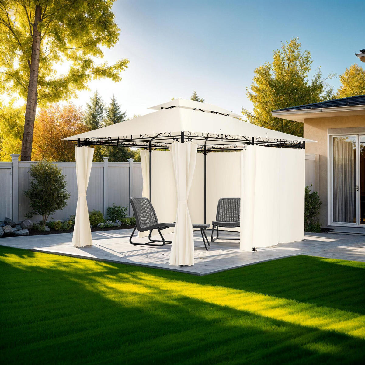 GARTENPAVILLON Emine,inklusive Spannseilen und Heringen,creme - Creme, Kunststoff (300/265/400cm) - tectake