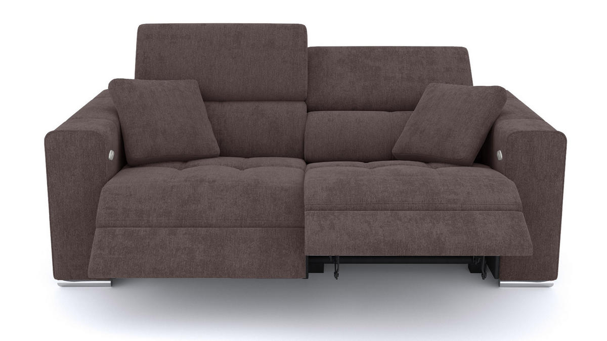SOFA QUARTZ 3-Sitzer mit 2 Relaxfunktionen, dunkelbraun - Dunkelbraun/Silberfarben, Holzwerkstoff/Textil (204/80/102cm) - Courtois Laville