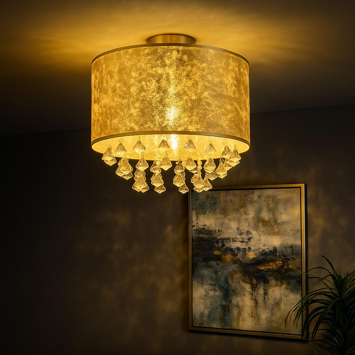 LED DECKENLEUCHTE Metall Gold Kristalloptik - Goldfarben, Textil (30/30/31cm) - Globo Lighting