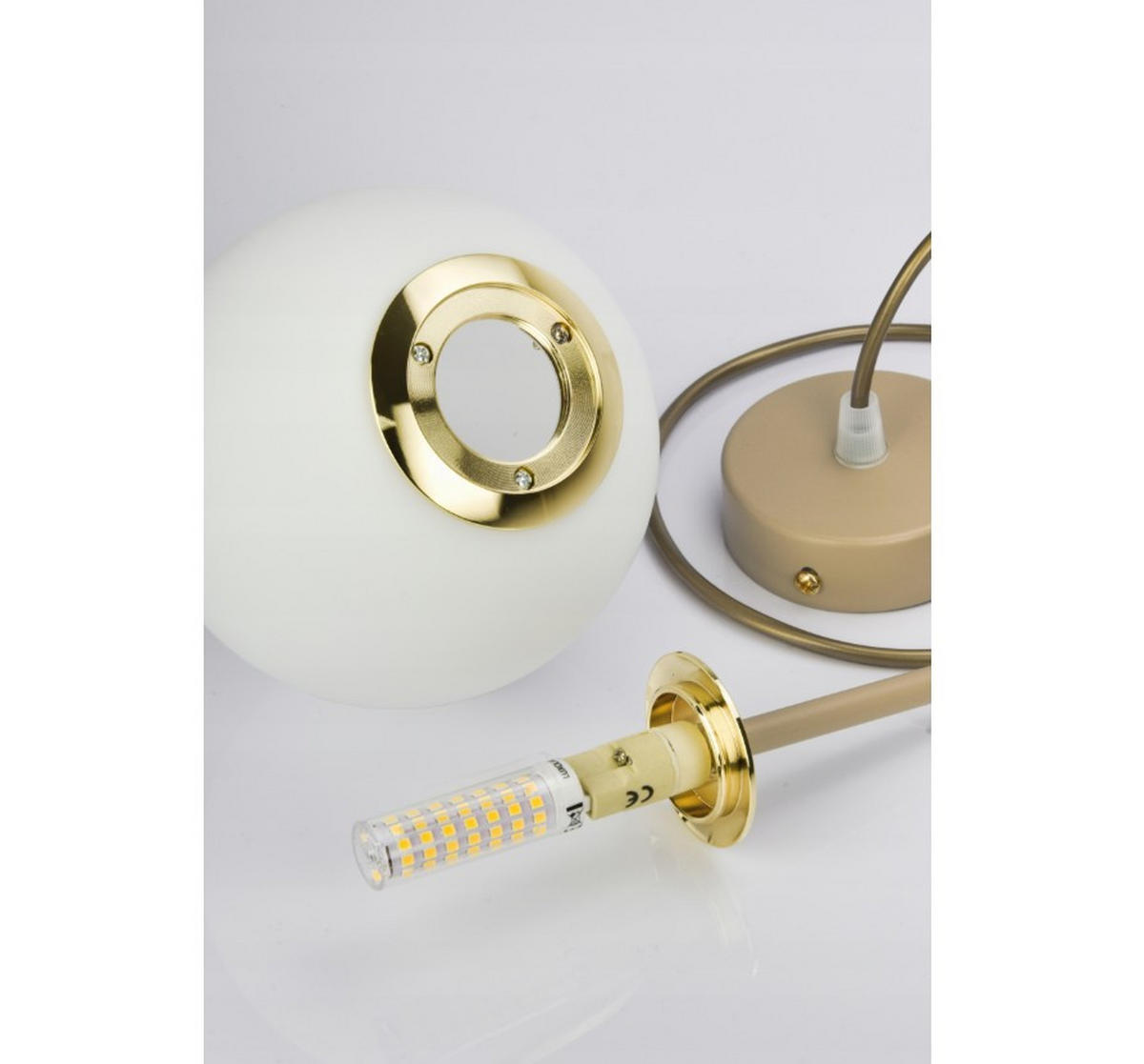 PENDELLEUCHTE ECRU II - Beige/Goldfarben, Glas/Metall (14/14/100cm) - kiki design