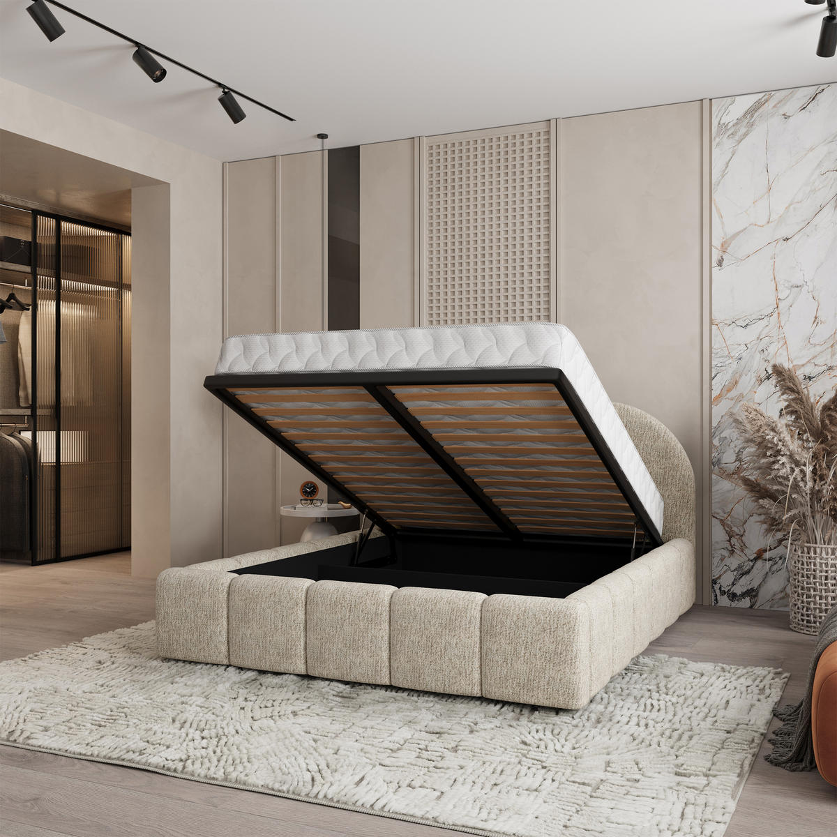 POLSTERBETT FLUSSO 160x200 cm mit Bettkästen - Creme - Creme, Holz (160/200cm) - MASSENO