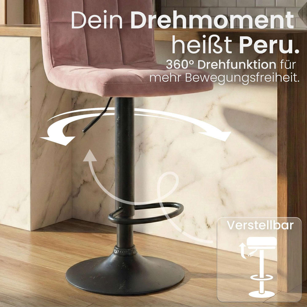 BARHOCKER Samt Rosa - Schwarz/Rosa, Textil/Metall (46/94/47cm) - CLP