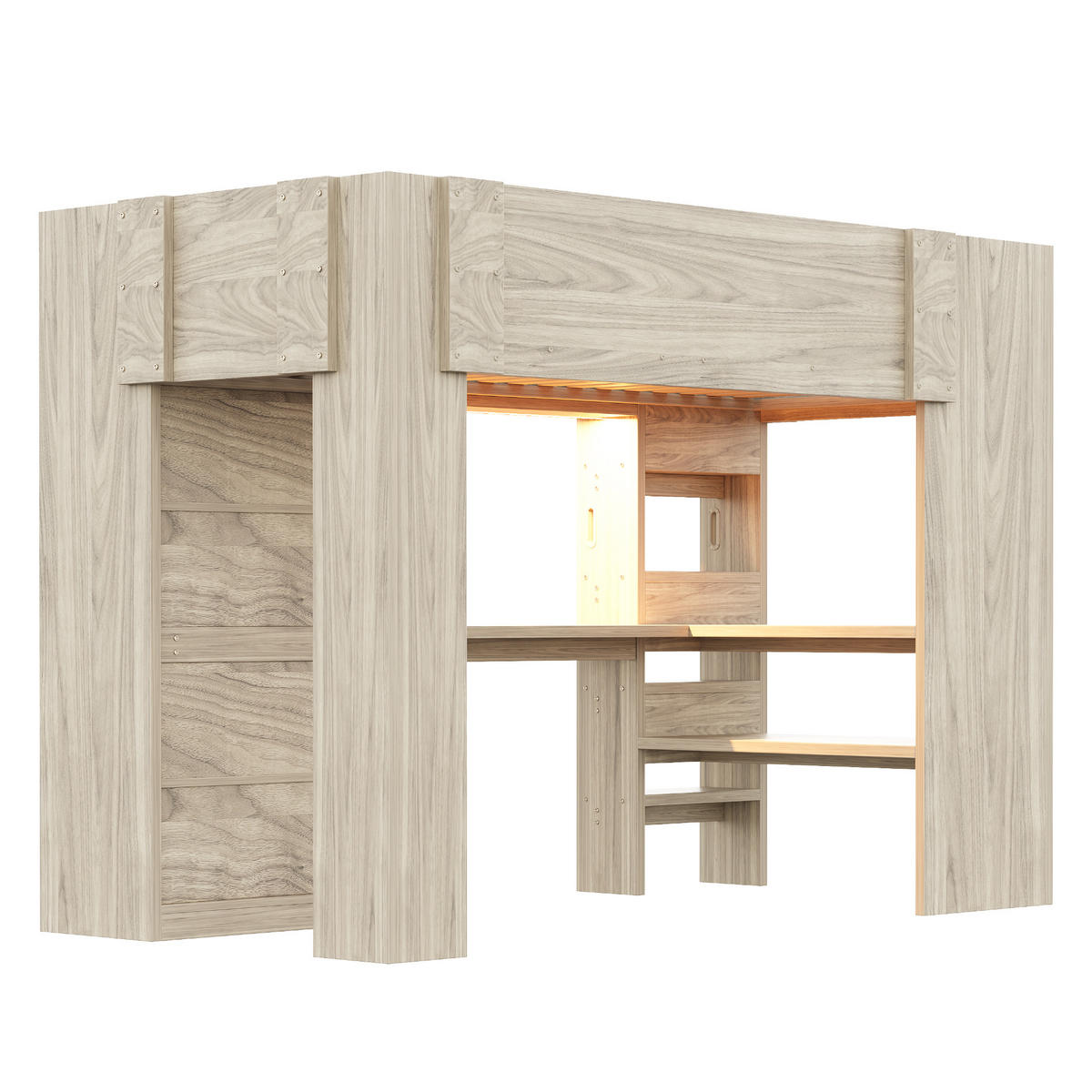 HOCHBETT mit Schreibtisch und Kleiderschrank 90x200 cm Holzfarbe - Braun, Holz (90/200cm) - Meubliv