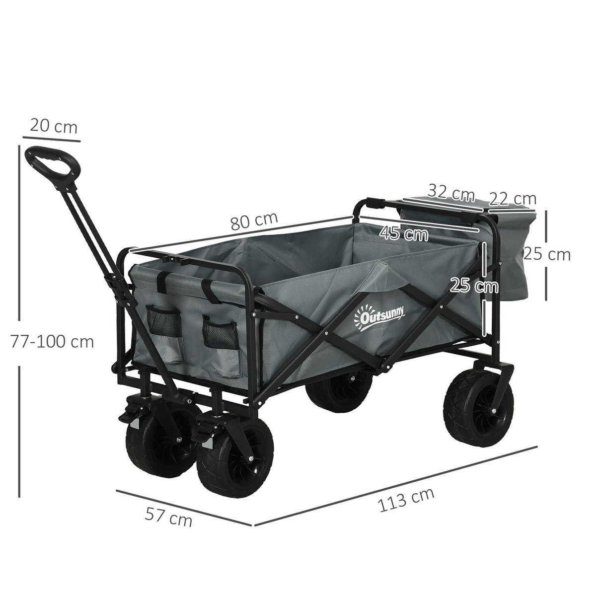 BOLLERWAGEN klappbar 120 kg mit Kühltasche - Dunkelgrau, Metall (113/100/57cm) - Fortuna Lai