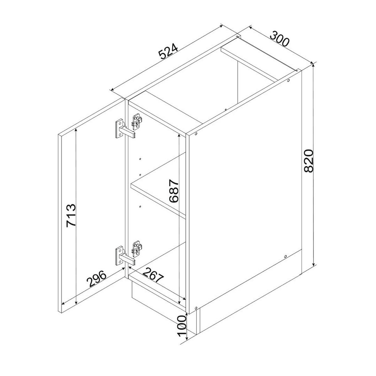 UNTERSCHRANK D30 P/L - KENDRO - Funktionales Küchenelement - Weiß, Holz/Metall (30/82/52.4cm) - ROYAL24_MARKT