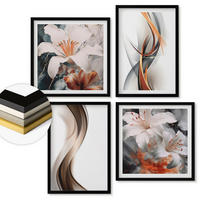 WANDBILDER 4er-Set - 50x50 cm & 40x60 cm Schwarzer Rahmen - Gelbgrau-braune Wellen - Schwarz, Kunststoff (50/50cm) - ArtPrintCave